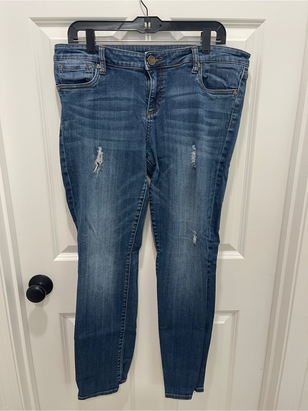 Kut from the Kloth Straight Leg Distressed Dark Blue Jeans